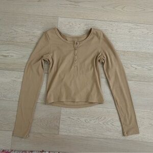 GAP Tan Long Sleeve Polo Crop Shirt